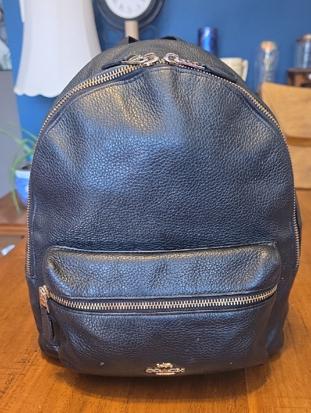 Coach Medium Charlie Backpack in black pebbled leather. - Picture 16 of 16